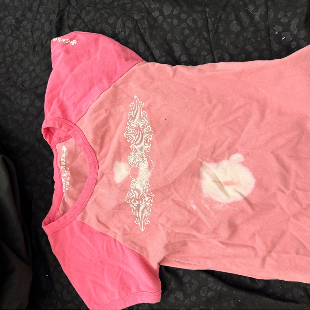 Pink chrome hearts shirt crop top